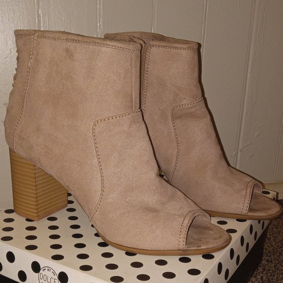 Faux suede Taupe open toe booties - Picture 1 of 5